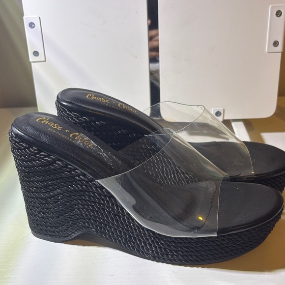 Chase + Chloe Clear and Black Wedge Sandals - Picture 1 of 4